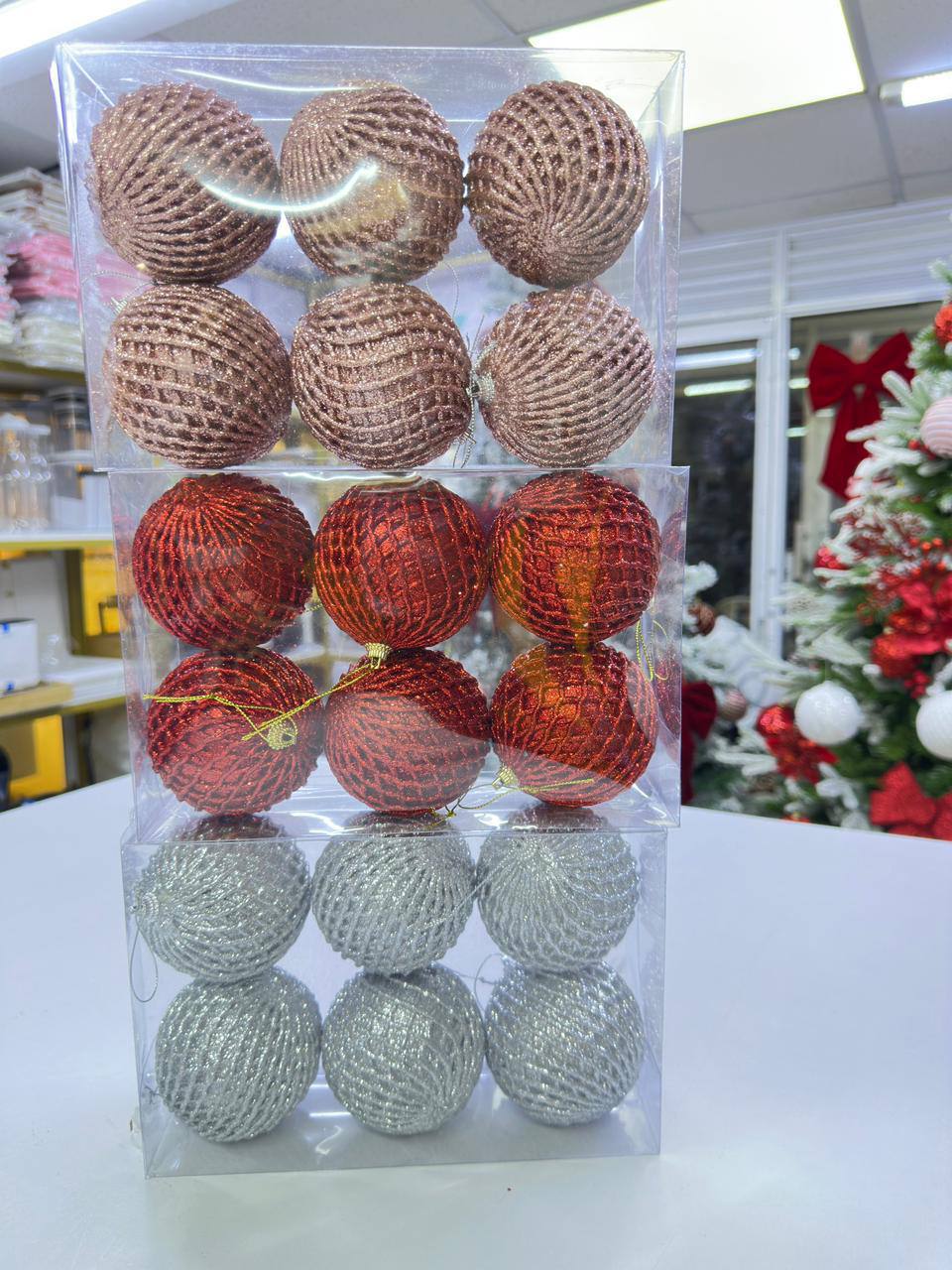 Christmas elegant mesh foam glitter hanging ornaments/ balls for Christmas tree