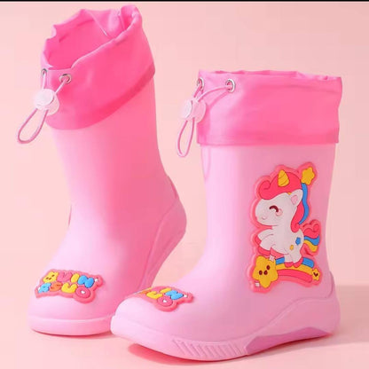 KIDS CARTOON THEME WATERPROOF GUMBOOTS WITH A TIE LOOP