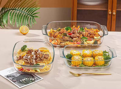 3pcs BAKING & MICROWAVEABLE glass casserole tins