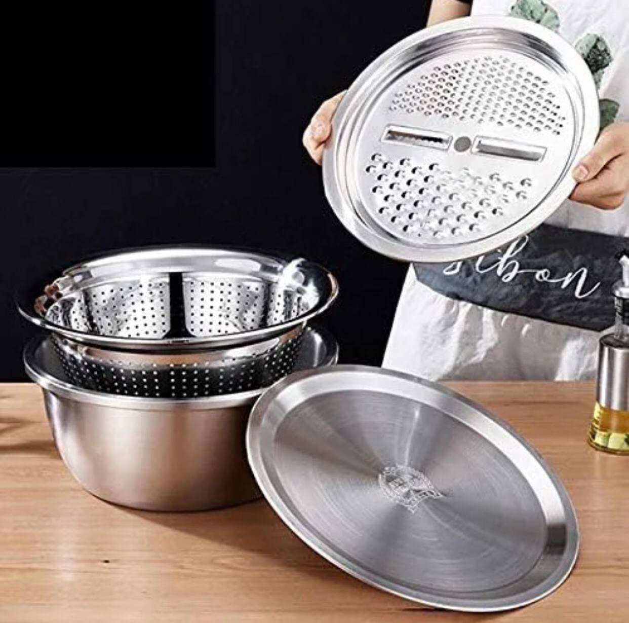 26cm 4PCS  Set 304 colander Stainless Steel Bowl with Lid