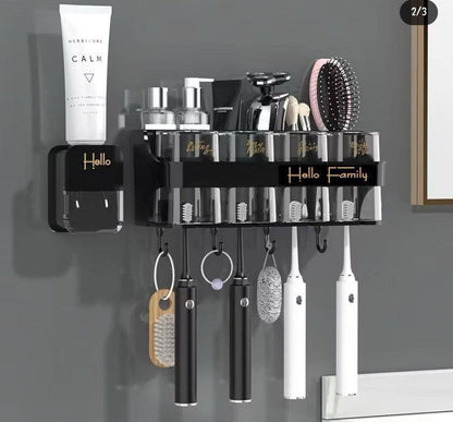 Hello family branded wall mounted toothbrush toothpaste dispenser set