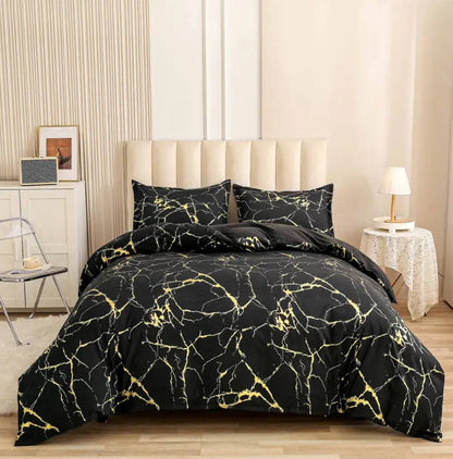 Marble Printed 3 Piece Luxury Microfiber Down Comforter Quilt COVER with Zipper Closure
