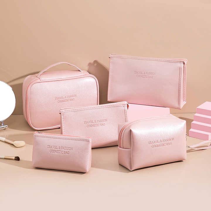 5pcs Vegan leather travel makeup cosmetic bags
