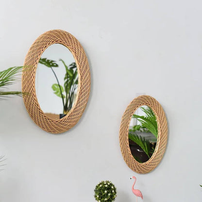Modern Oval Rattan  Bamboo Decorative Mirro
