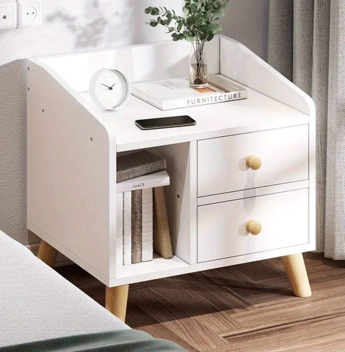 Bedside table with compartments and two drawers