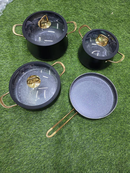7pcs High quality Non-stick Aluminium cookware set with Silicon cover lids.