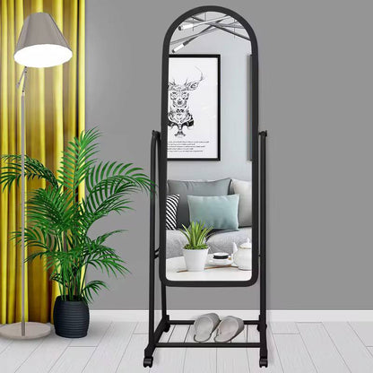 Black Full Length Dressing Mirror with Wheels and shoes Rack