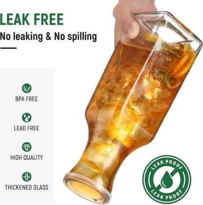 Clear Glass Pitcher, Square Glass Carafe with lid,