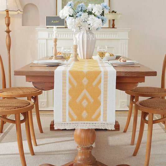 Modern Simple Tassel Cotton Linen Table Runner