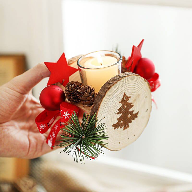 Wooden Candlestick Christmas Decoration Candle Holder Desktop Ornaments Creative Pattern Crafts