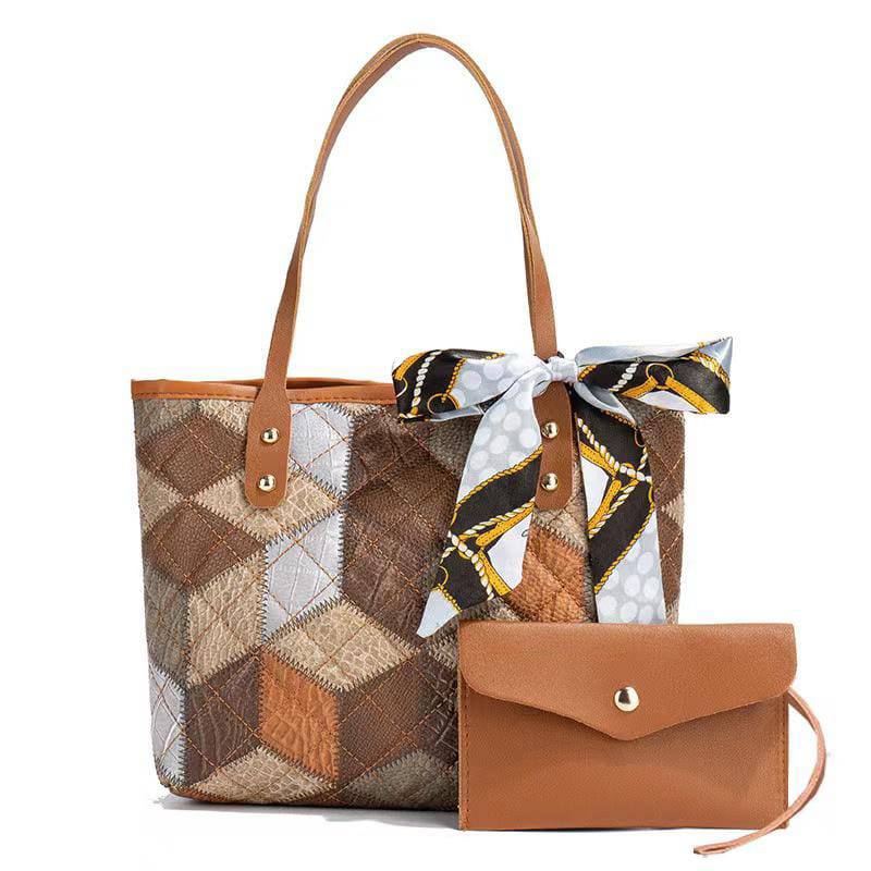Multicolored diamond grid printed handbag