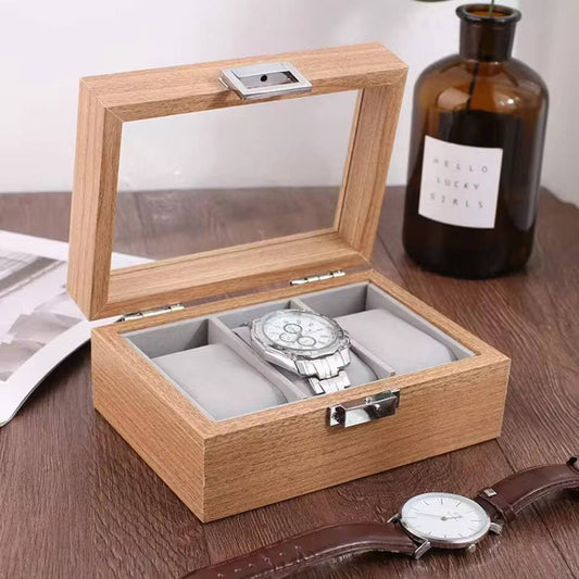 3 slots wooden watch organizer