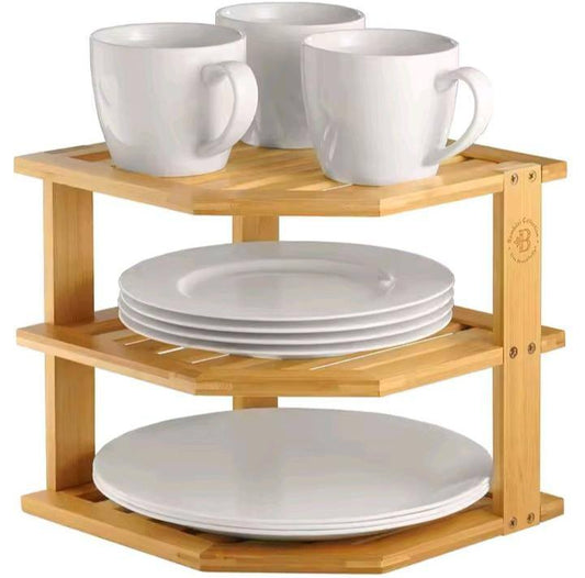 3 tier CORNER BAMBOO KITCHEN STORAGE SPICE RACK
