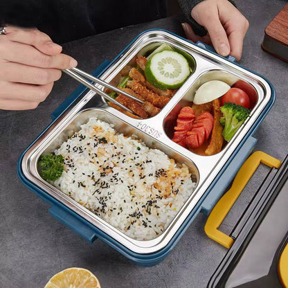 Dish Combo set with 3 Grid Stainless Steel Lunch Box With Spoon and Chopsticks and insulated lunch bag