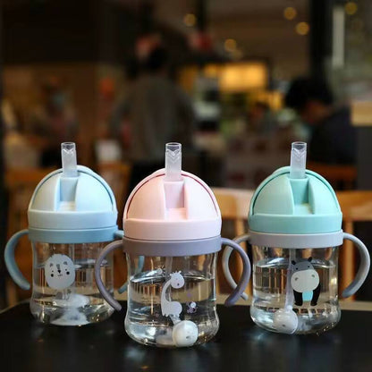 250ml Baby Water Bottle Learning Cup Anti Choke Non-spill Training Cup Leak-Proof Fee With Gravity Ball Straw