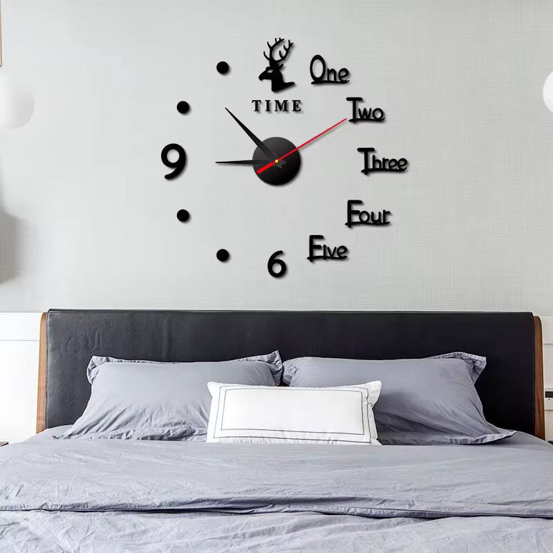 3D Large Roman Numeral Acrylic Mirror Wall Clock Sticker With Deco Deers