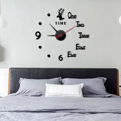 3D Large Roman Numeral Acrylic Mirror Wall Clock Sticker With Deco Deers