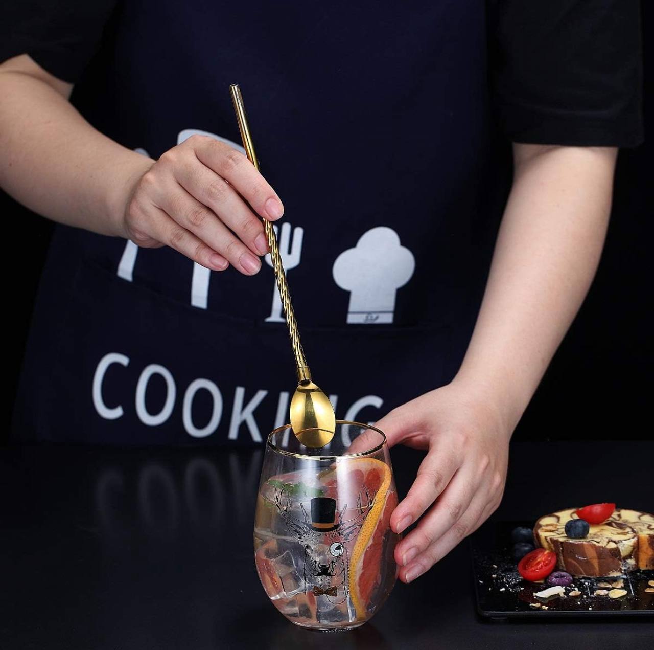 Boyuan Stainless steel long straw spoon