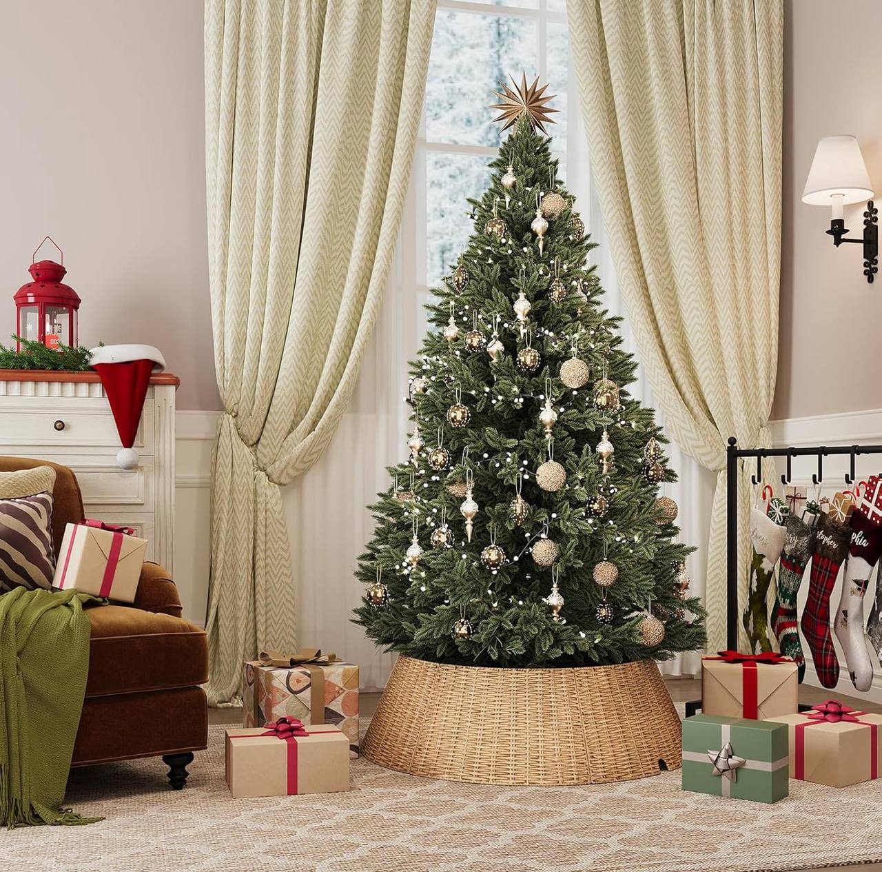 Hand woven Christmas tree skirt