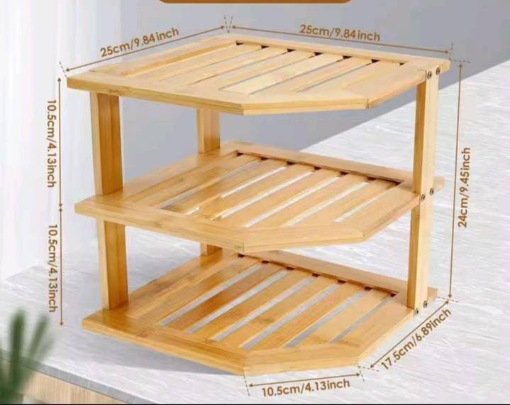 3 tier CORNER BAMBOO KITCHEN STORAGE SPICE RACK