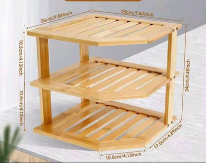 3 tier CORNER BAMBOO KITCHEN STORAGE SPICE RACK