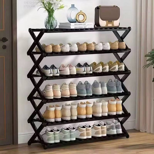 Thickened  6-Tier Black Bamboo Shoe Rack stand / Multifunctional Organizer