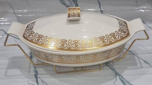 1.5L or 2L single ceramic round chaffing dish + burner and golden stand