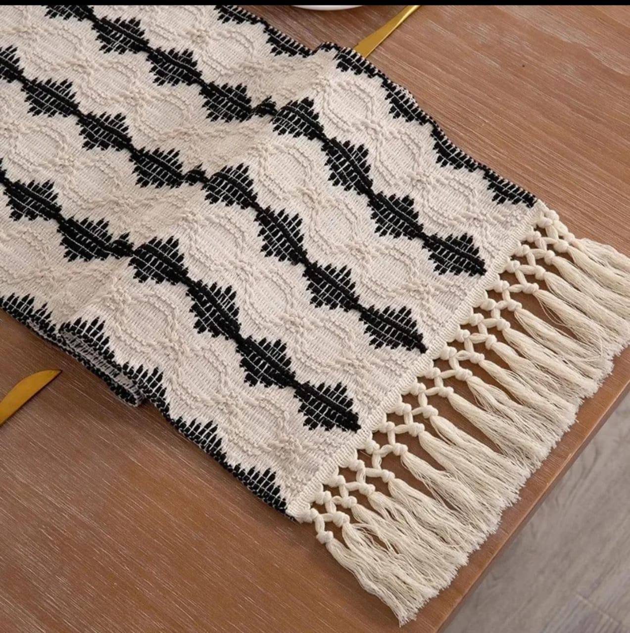 High quality Wider Boho woven  table runner/bed runner with tassels.