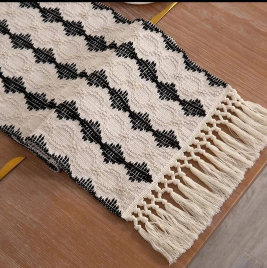 High quality Wider Boho woven  table runner/bed runner with tassels.