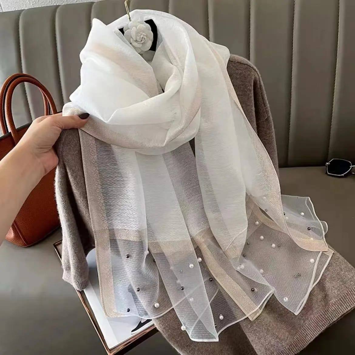Luxury Pearl Print Scarf for Women