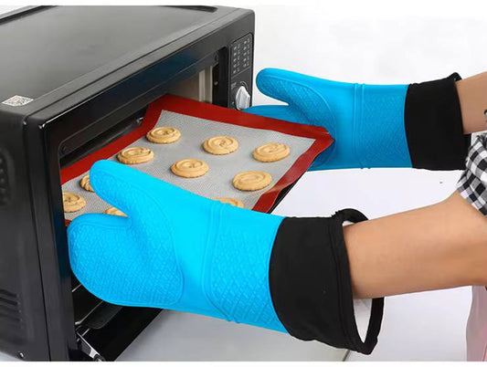 Anti-slip Silicone mittens/Oven gloves with cotton lining