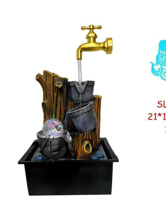 Vintage Bucket LED Tabletop Fountain with floating faucet