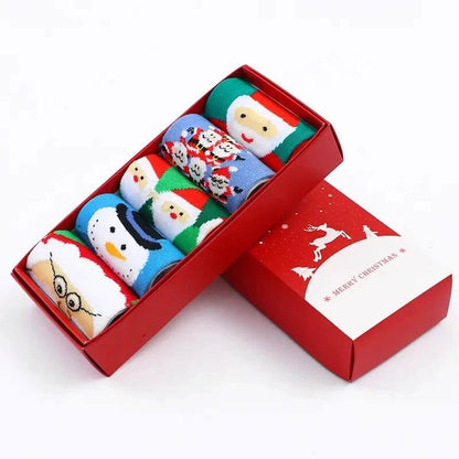 5 pcs Gift Pack Set Christmas Themed Woolen socks mid-tube socks