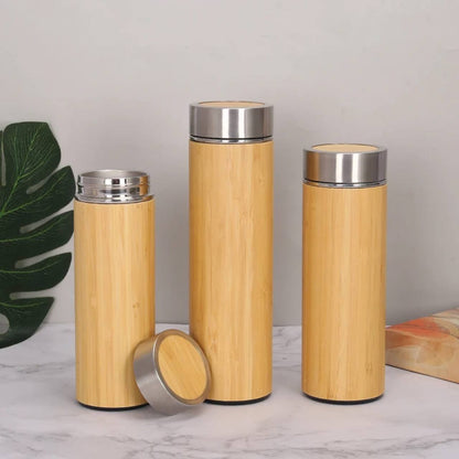 Double wall stainless steel bamboo vacuum flask