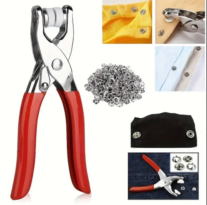 Metallic snup button pliers set