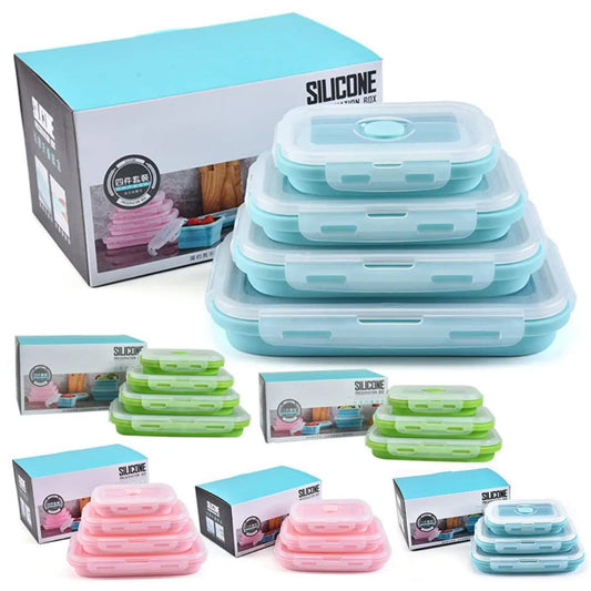 4pcs collapsible silicone food container portable Bento Lunch box