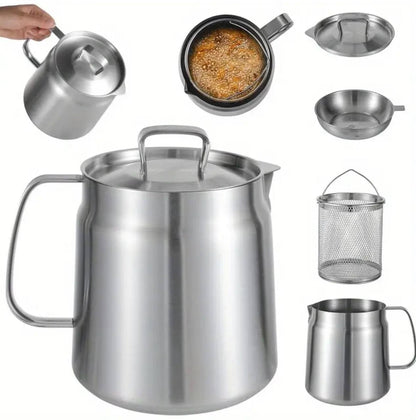 Stainless steel oil strainer pot with frying basket filter