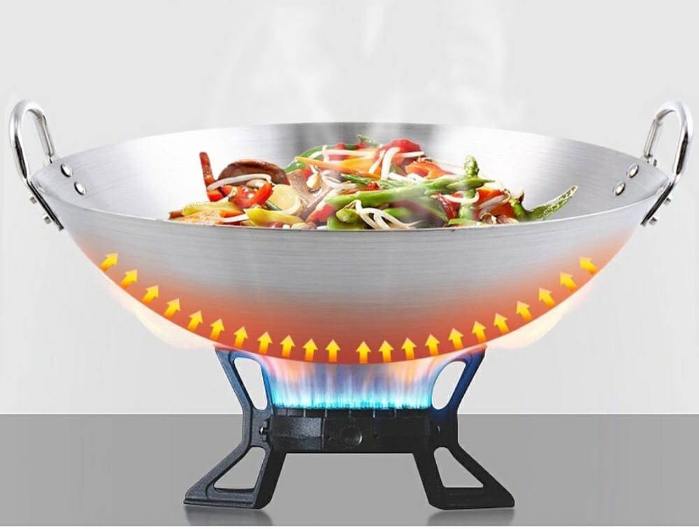 Thickened heavy gauge aluminum two  sided-handle wok frying pan