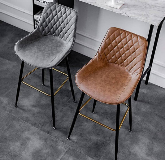 Grey/Brown Faux Leather Barstools with Back