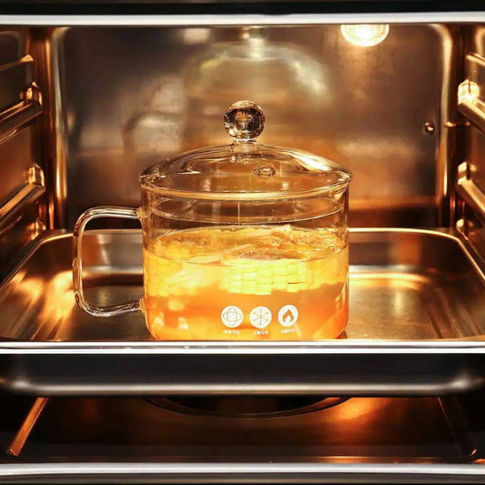 Glass Heat resistant cooking pot with handle