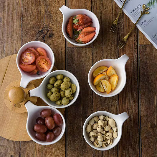 6pcs ceramic sauce bowls set with Rotary Bamboo Stand