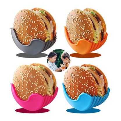 Silicone Burger Holder Reusable Sandwiches Holder Box Beef Press Patty Mold Hamburger Bun Shell Kitchen Tool Donuts Holder