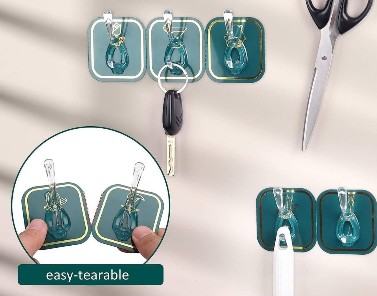 Wall-mounted self adhesive set of 6 Row Sticky Hook
