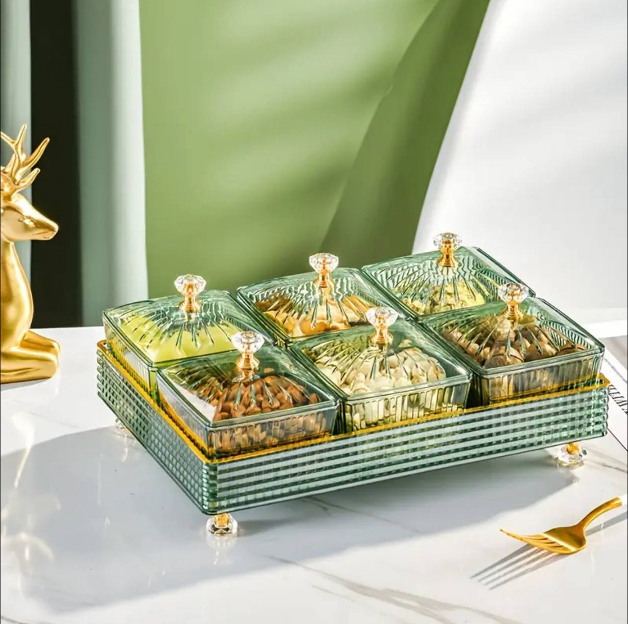 Multipurpose Acrylic Square Candy Serving Plate Bowl Stand with Base Tray