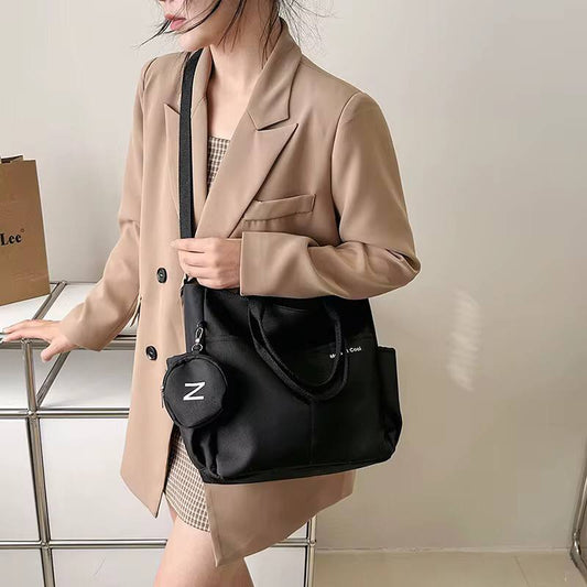 *Double sided Pocket Tote Bag/ Teen Women large capacity Single shoulder / Cross body Bag with Round coin purse
