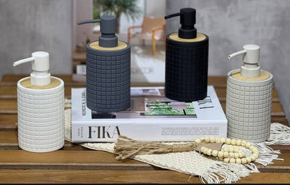 Bamboo luxury Lotion pump bottle for kitchen/ bathroom countertops / shower gel/ decorative soap dispenser