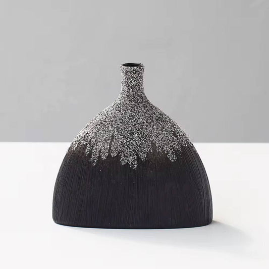 Modern Ceramic Vase - Fish-Tail Design in Matte Black & White, Handcrafted with Snow Powder
