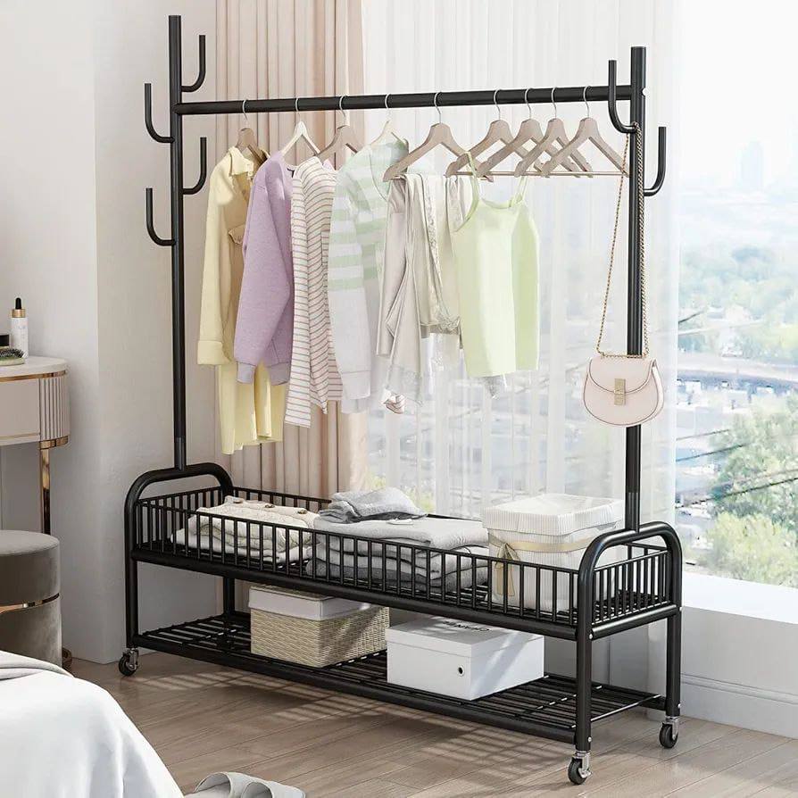 Sturdy Clothes Rack with storage basket
