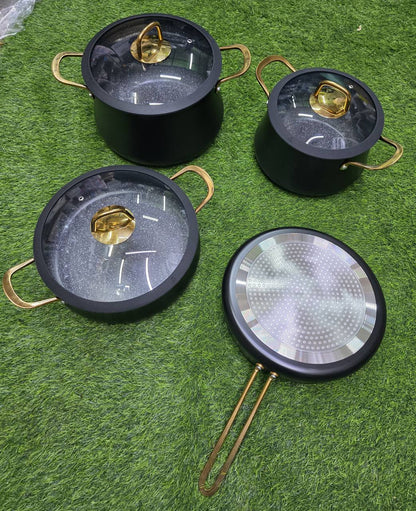 7pcs High quality Non-stick Aluminium cookware set with Silicon cover lids.
