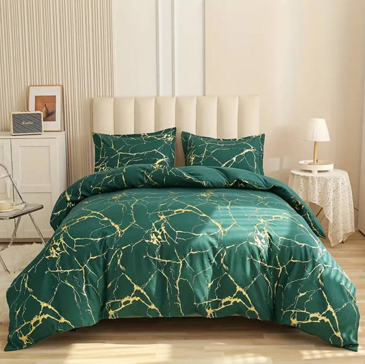 Marble Printed 3 Piece Luxury Microfiber Down Comforter Quilt COVER with Zipper Closure